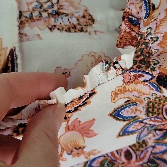 Rachel Roy Linen Square Ruffled Neck Pirate Poplin Flower Paisley Peasant Blouse - Picture 6 of 15